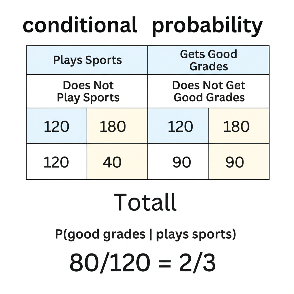 Two-way table example showing how to calculate conditional probability by restricting to a row or column total