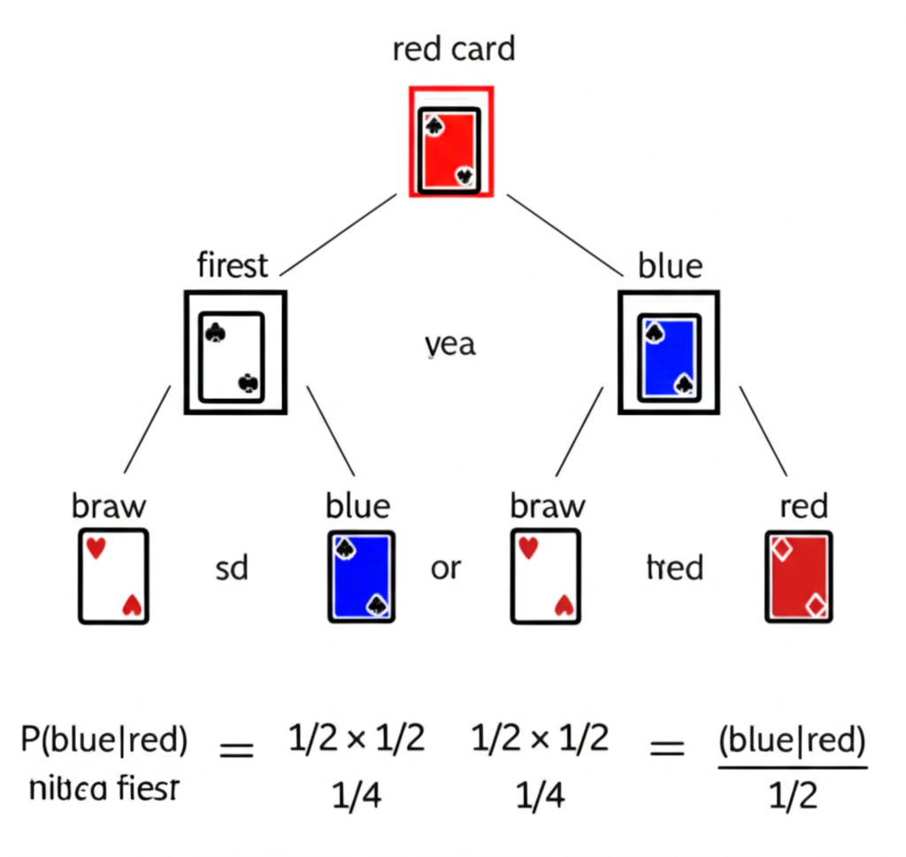 Tree diagram showing sequential conditional events with branches for Rain/No Rain and Traffic Jam/No Jam, with joint probabilities at each path endpoint
