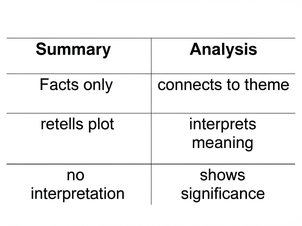 Comparison chart showing the difference between surface reading (summary) and deep reading (critical analysis)