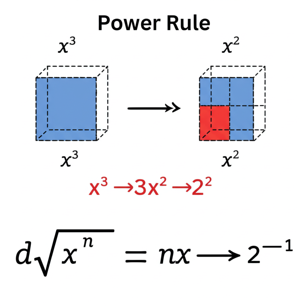 Power rule visualization showing how the exponent comes down as a coefficient and decreases by one