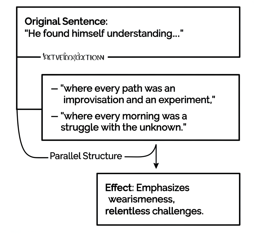 Diagram analyzing parallel structure in a passage from Lord of the Flies, showing matching grammatical patterns and their rhetorical effect