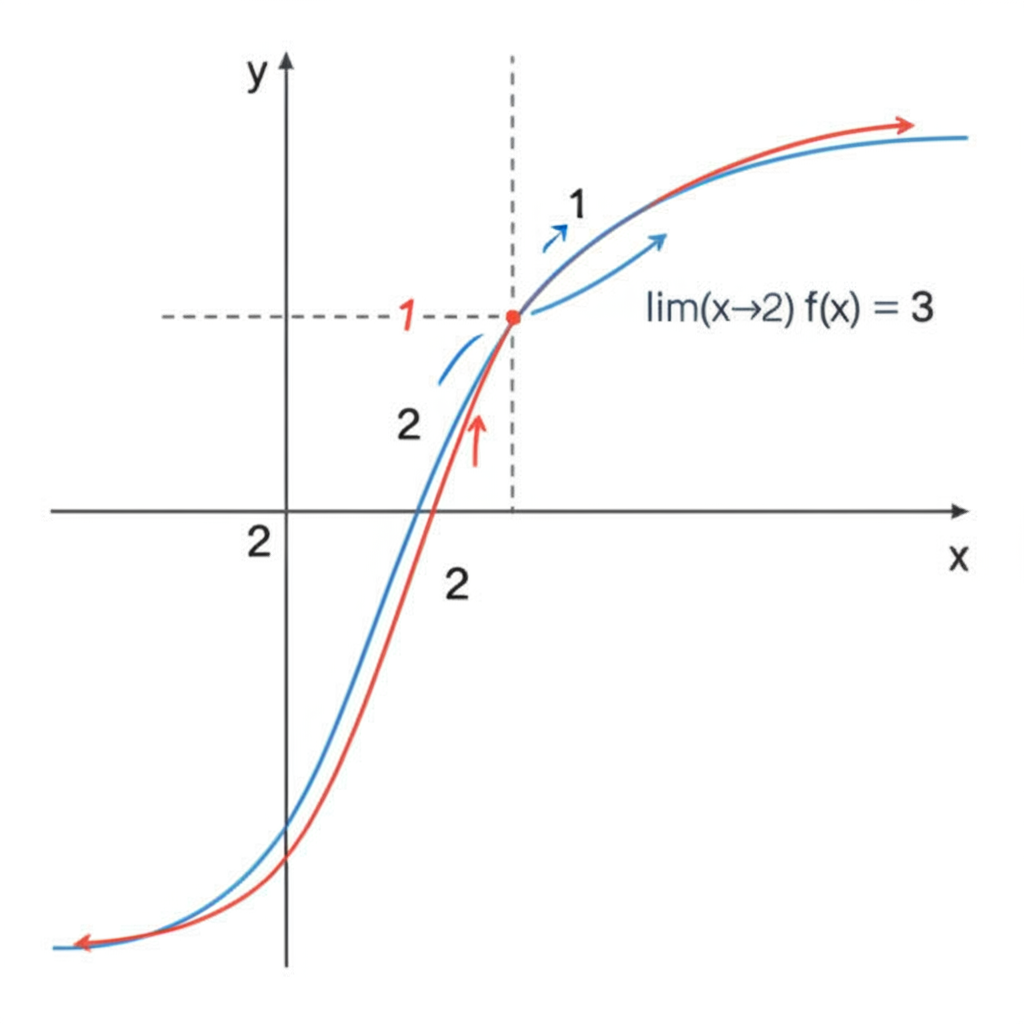 Visual explanation of the limit concept showing a function approaching a value L as x approaches a, with arrows indicating direction of approach from both sides