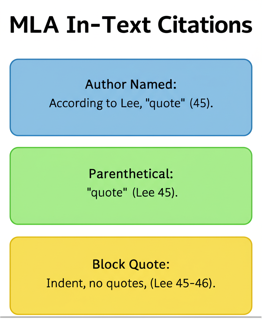 Example showing proper placement of an in-text citation after a quote: closing quotation mark, then (Author Page), then period