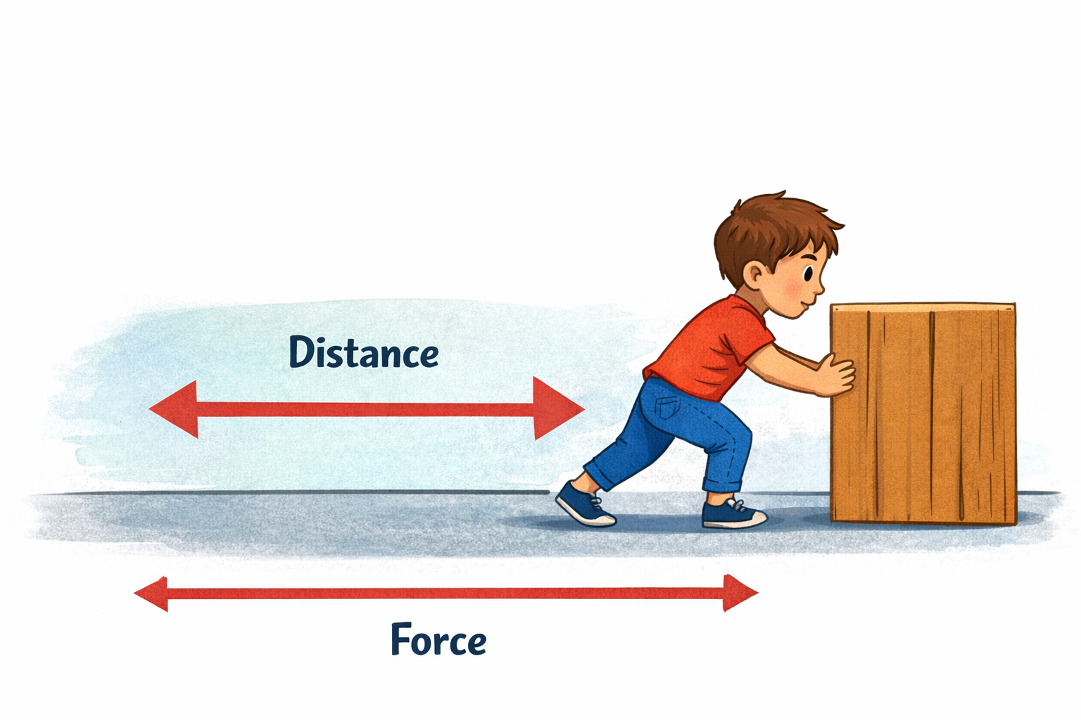 Work in physics — diagram showing a force causing displacement, illustrating when work is done